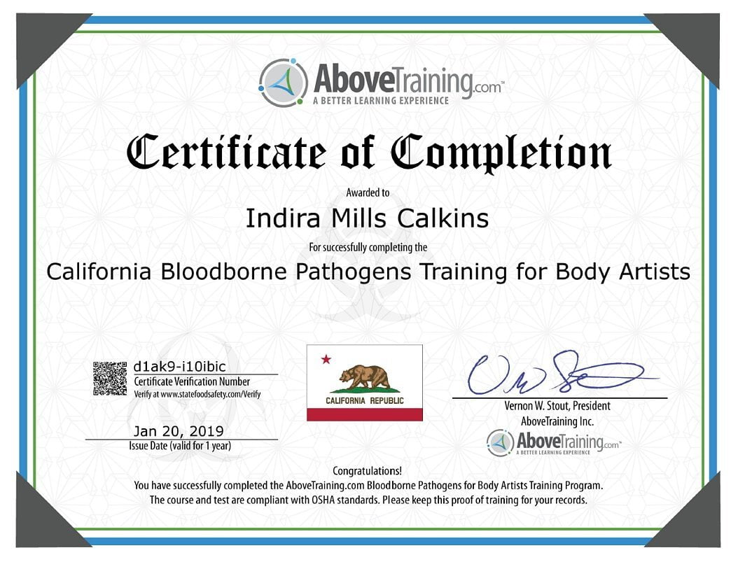Bloodborne Pathogens Certificate 3d Microblading