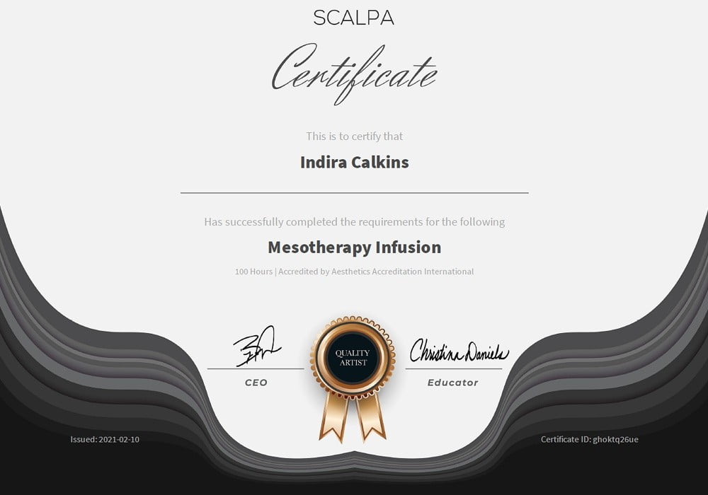 Microneedling Mesotherapy Infusion Treatment Training Certificate