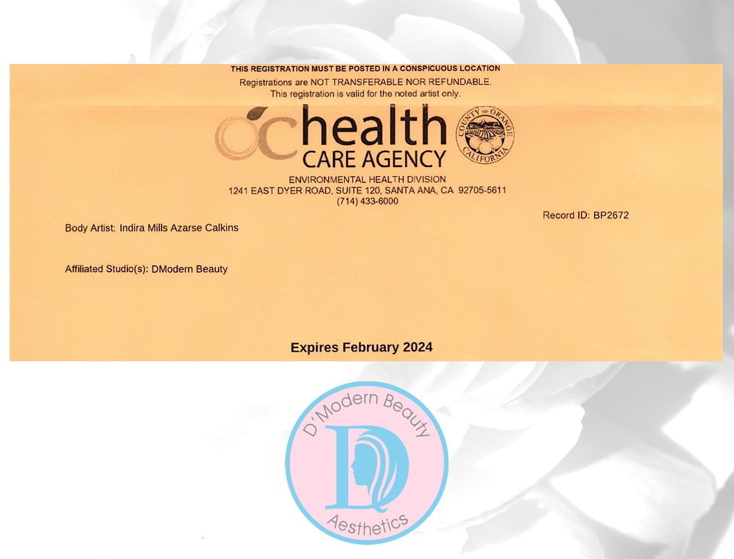 OC Health Care Body Artist Certificate Indira Calkins 2023